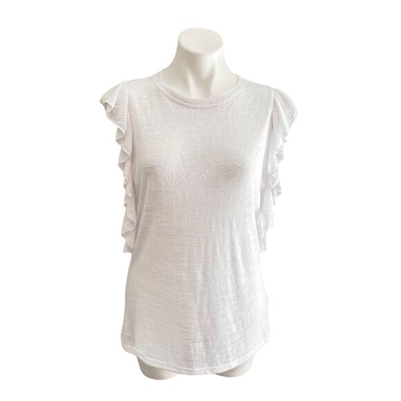 Bebe White Ruffle T Shirt Sleeveless Cute Sheer Lightweight Large New Tee NWT - Picture 1 of 13
